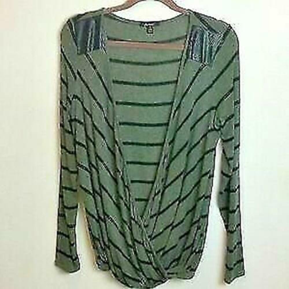 ELLA MOSS BLOUSE SHIRT TOP Green stripe Sz M